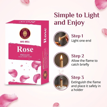 Big Bell Rose Premium Thick Dhoop Sticks -  3 Inch